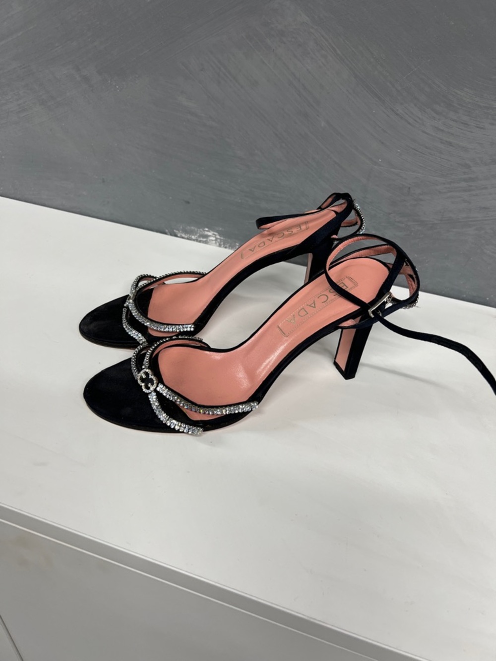 Escada Black Crystal-Embellished Strappy Heels